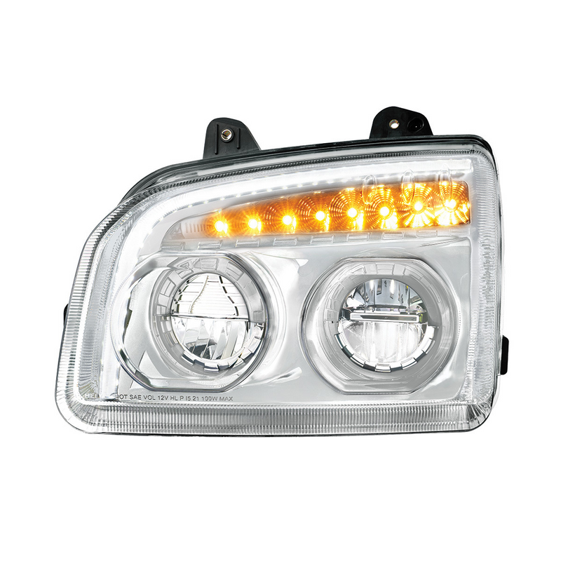 United Pacific High Power LED Chrome Headlight With LED Turn Signal & Light Bar For 2015-2026 Kenworth T880-Driver 32864