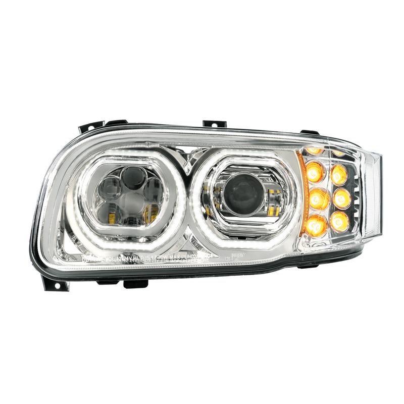 United Pacific High Power 10 LED Chrome Headlight With 10 LED Turn & 100 LED Halo For 2008-2024 Peterbilt 389-Driver 32886