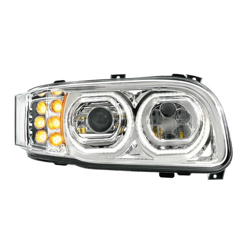 United Pacific High Power 10 LED Chrome Headlight With 10 LED Turn & 100 LED Halo For 2008-2024 Peterbilt 389-Passenger 32887