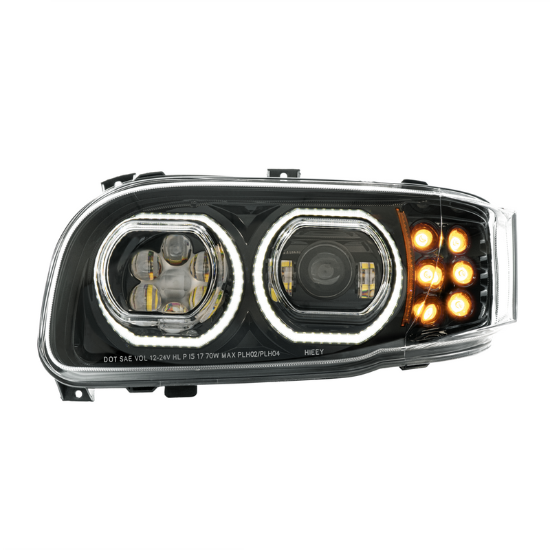 United Pacific High Power 10 LED Blackout Headlight With 10 LED Turn & 100 LED Halo For 2008-2024 Peterbilt 389-Driver 32888