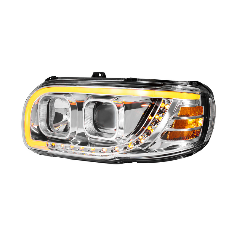 United Pacific Chrome Projection Headlight With LED Turn Signal & Light Bar For 2008-2024 Peterbilt 389-Driver 32916