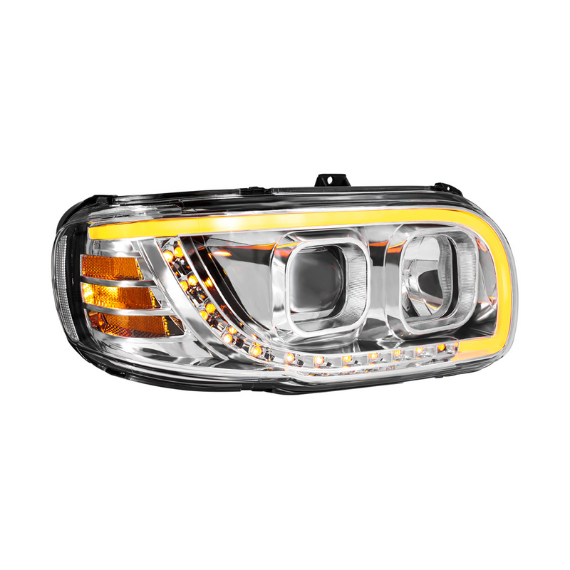 United Pacific Chrome Projection Headlight With LED Turn Signal & Light Bar For 2008-2024 Peterbilt 389-Passenger 32917
