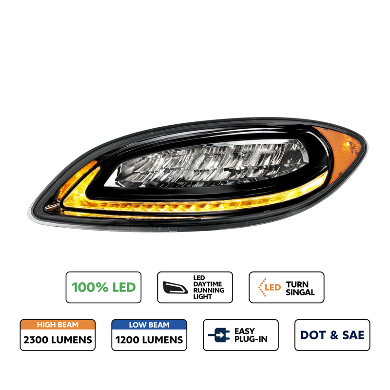 United Pacific High Power 12 LED Chrome Headlight With 23 LED Dual Color Light Bar For 2006-2017 International Prostar-Driver 32922