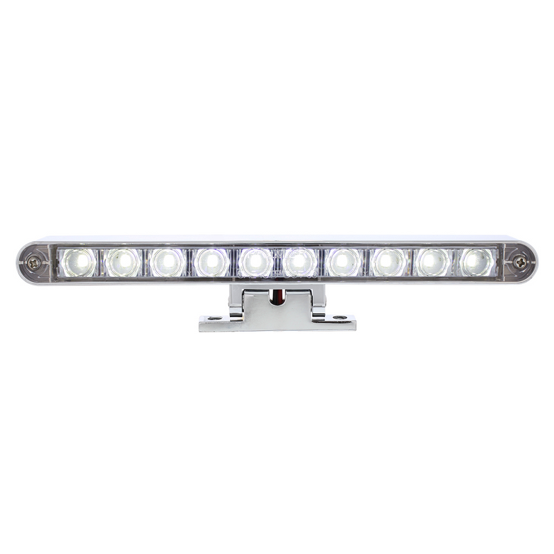 United Pacific Chrome 10 LED Light Bar With 180 Degree Swivel Base Dual Function White LED/Clear Lens 33017
