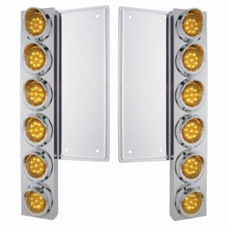 United Pacific FL SS Front Air Cleaner Bracket W/12X 9 LED 2" Lights & Visors -Amber LED & Lens (Pair) 33055