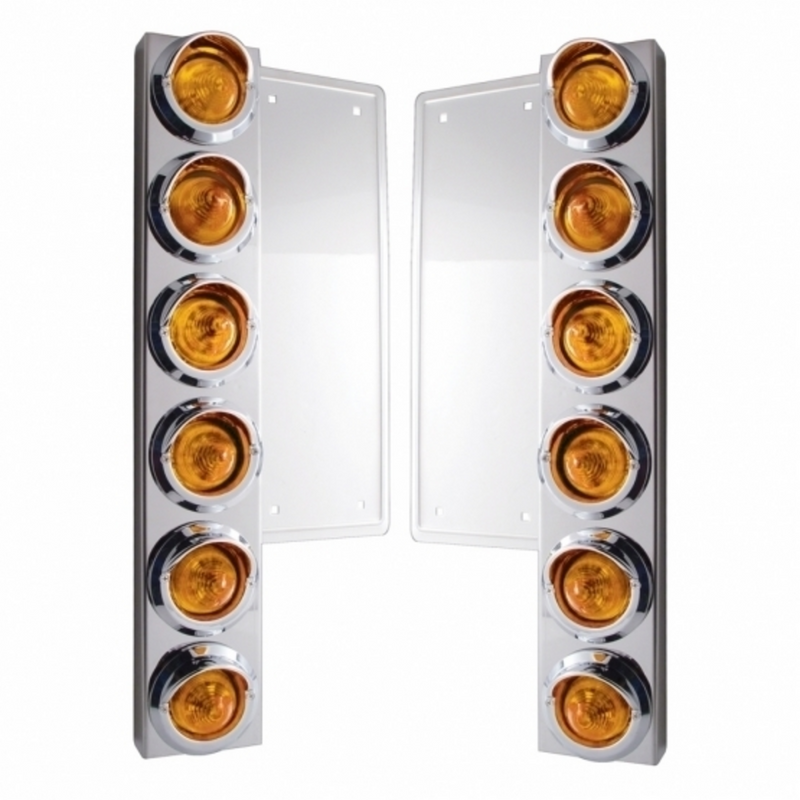 United Pacific FL SS Front Air Cleaner Bracket W/12X 9 LED 2" Beehive Lights & Visors -Amber LED & Lens (Pair) 33057