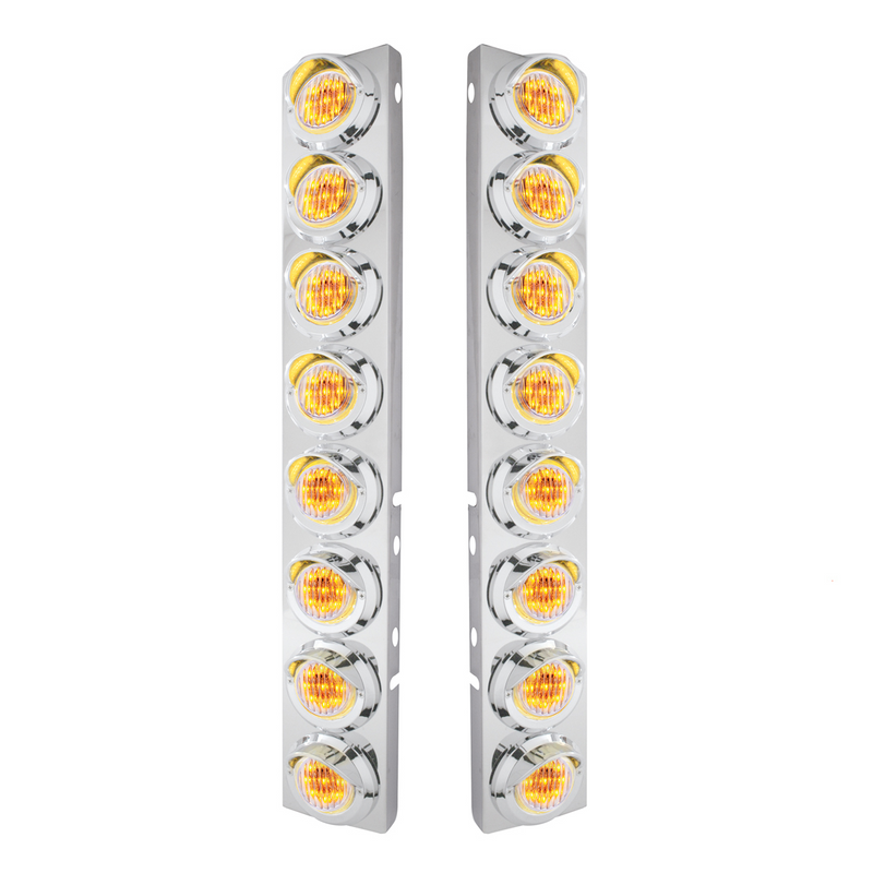 United Pacific SS Front Air Cleaner Bracket With 16X 9 LED 2" Lights & Visors For Peterbilt-Amber LED/Clear Lens 33601