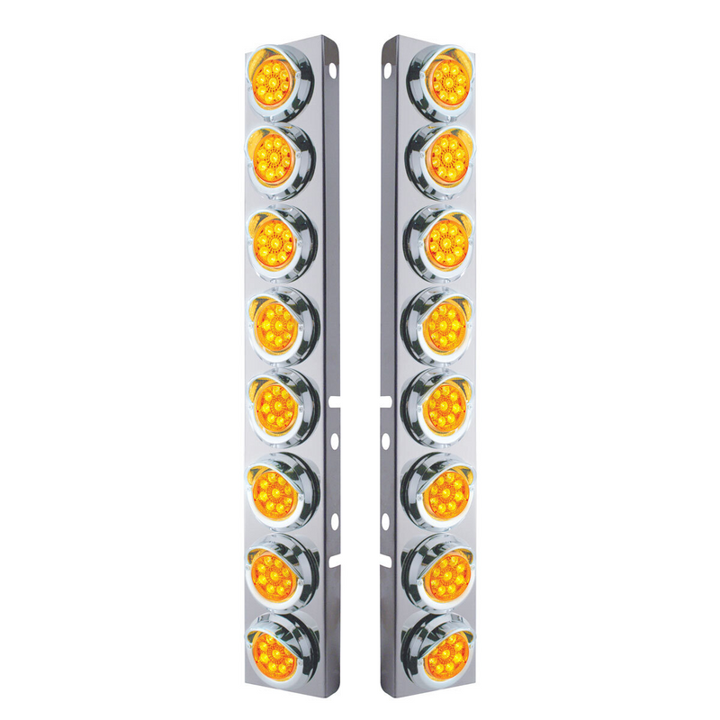 United Pacific SS Front Air Cleaner Bracket With 16X 9 LED 2" Reflector Lights & Visors For Peterbilt -Amber LED & Lens 33602