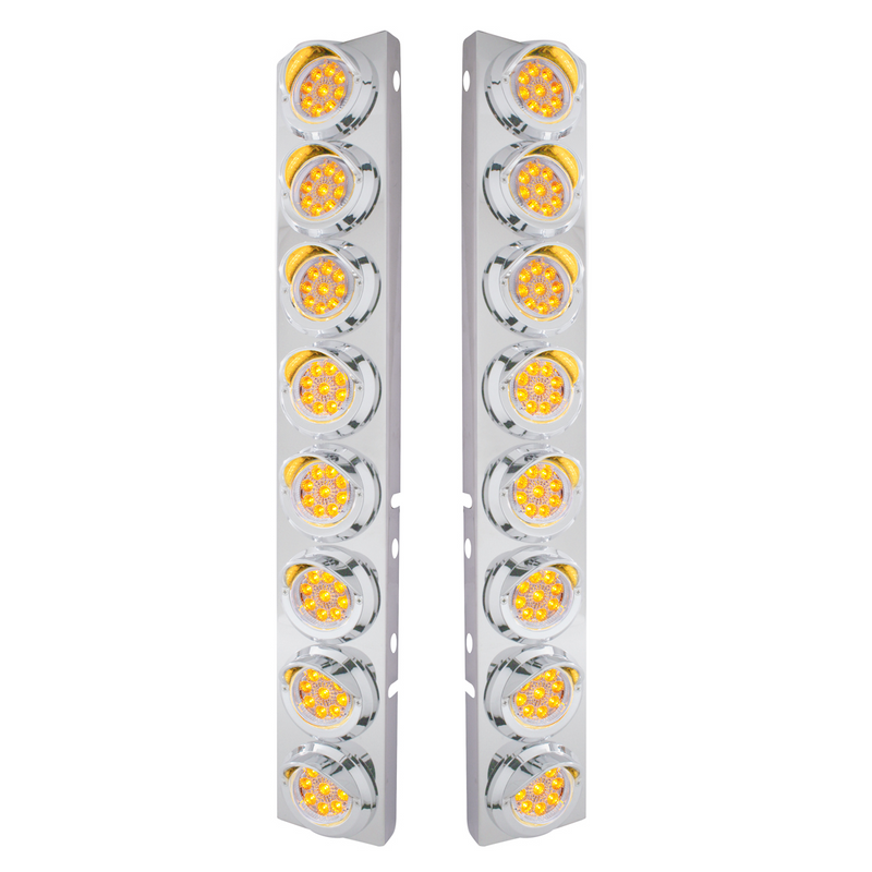 United Pacific SS Front Air Cleaner Bracket With 16X 9 LED 2" Reflector Lights & Visors For Peterbilt-Amber LED/Clear Lens 33603