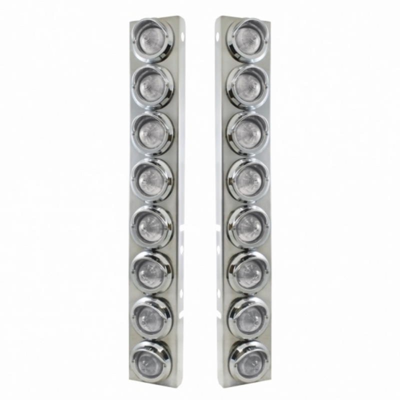 United Pacific SS Front Air Cleaner Bracket With 16X 9 LED 2" Beehive Lights & Visors For Peterbilt-Amber LED/Clear Lens 33607