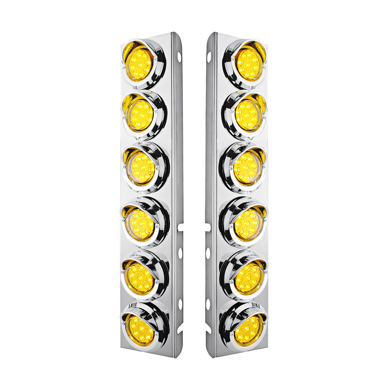 United Pacific SS Front Air Cleaner Bracket With 12X 9 LED 2" Reflector Lights & Visors For Peterbilt-Amber LED & Lens 33610