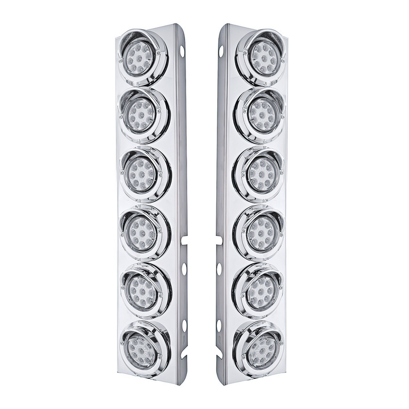 United Pacific SS Front Air Cleaner Bracket With 12X 9 LED 2" Reflector Lights & Visors For Peterbilt-Amber LED/Clear Lens 33611