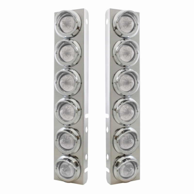 United Pacific SS Front Air Cleaner Bracket With 12X 9 LED 2" Beehive Lights & Visors For Peterbilt-Amber LED/Clear Lens 33615