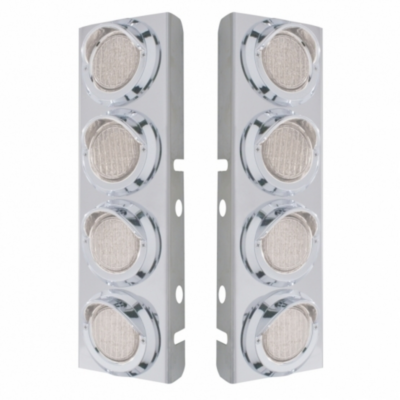 United Pacific SS Front Air Cleaner Bracket With 8X 9 LED 2" Lights & Visors For Peterbilt-Amber LED/Clear Lens 33617