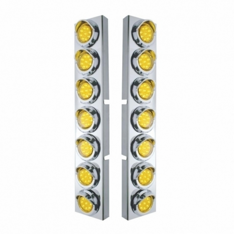 United Pacific SS Front Air Cleaner Bracket With 14X 9 Amber LED 2" Lights & Visors Bezel For KW Trucks -Amber Lens 33624