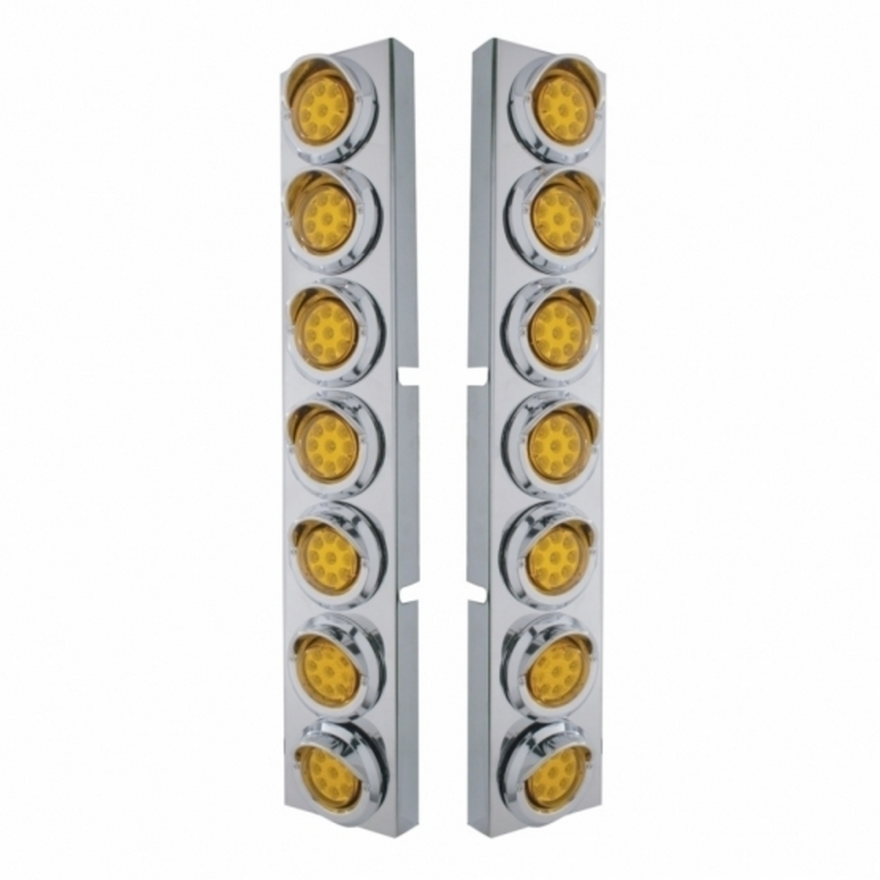 United Pacific SS Front Air Cleaner Bracket With 14X 9 Amber LED 2" Reflector Lights & Visors For KW Trucks-Amber Lens 33626