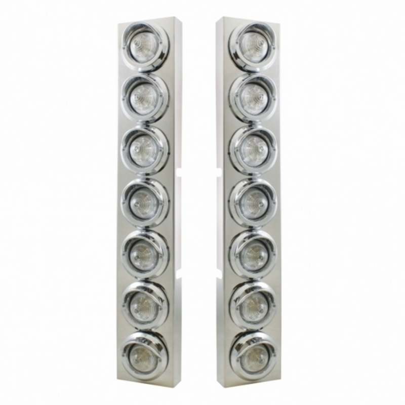 United Pacific SS Front Air Cleaner Brkt With 14X 9 Amber LED 2" Beehive Lights & Visors For KW Trucks -Clear Lens 33631