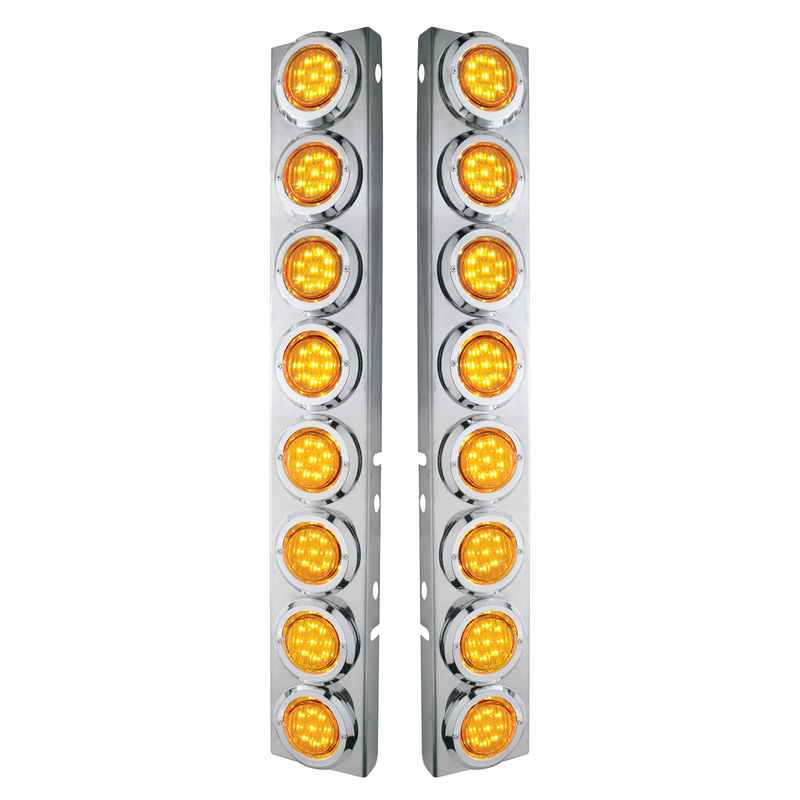 United Pacific SS Front Air Cleaner Bracket With 16X 9 LED 2" Lights & Bezels For Peterbilt-Amber LED & Lens 33700