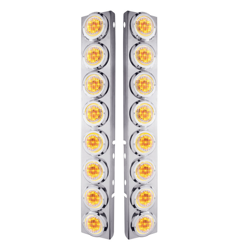 United Pacific SS Front Air Cleaner Bracket With 16X 9 LED 2" Lights & Bezels For Peterbilt-Amber LED/Clear Lens 33701