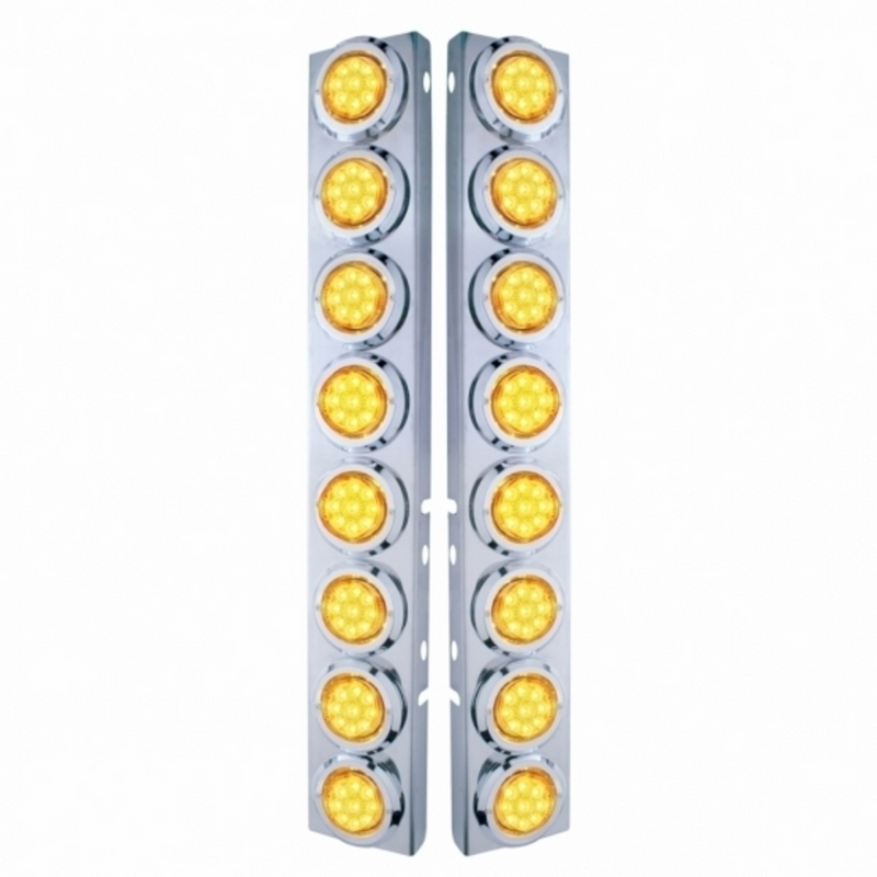 United Pacific SS Front Air Cleaner Bracket With 16X 9 LED 2" Reflector Lights & Bezels For Peterbilt-Amber LED & Lens 33702
