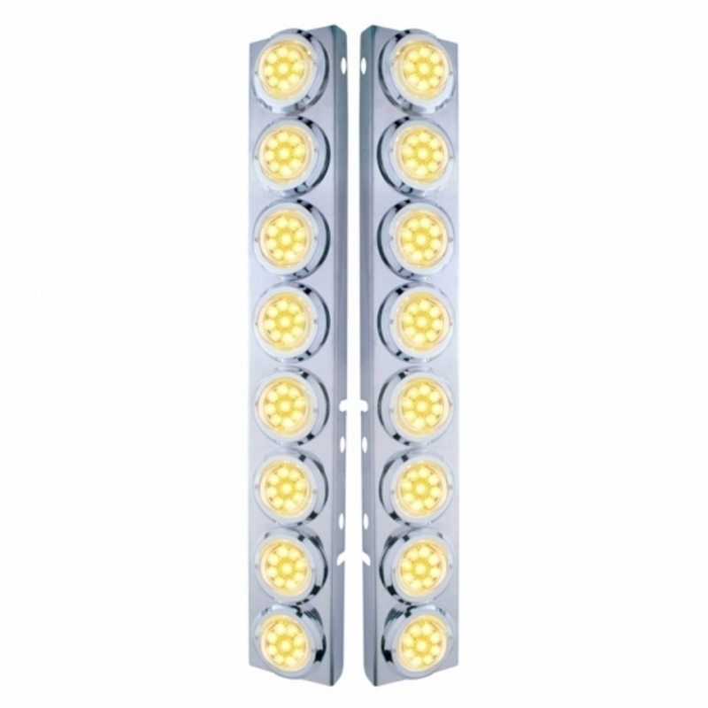 United Pacific SS Front Air Cleaner Bracket With 16X 9 LED 2" Reflector Lights & Bezels For Peterbilt-Amber LED/Clear Lens 33703