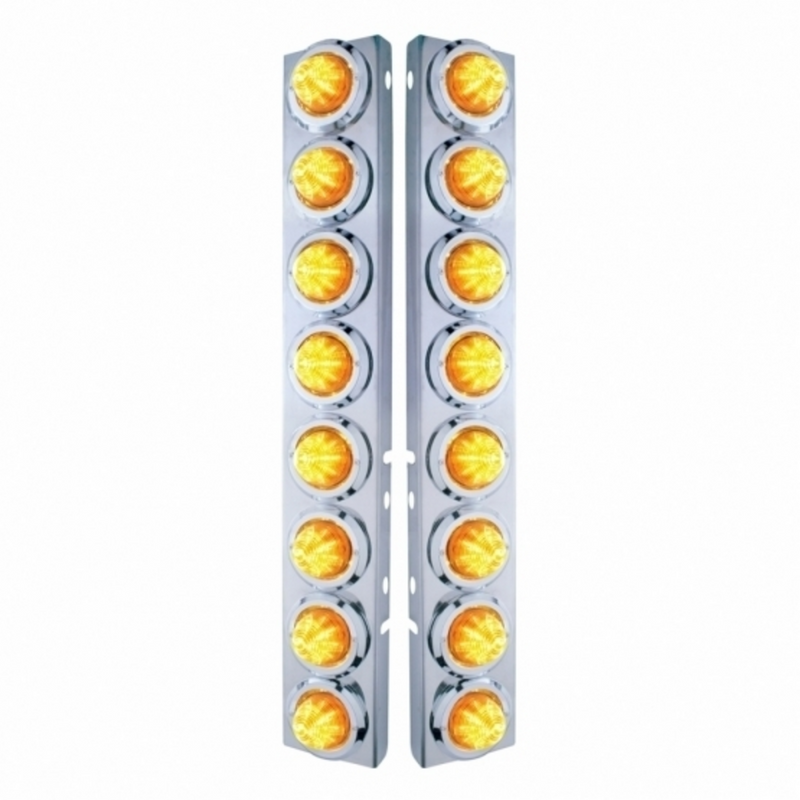 United Pacific SS Front Air Cleaner Bracket With 16X 9 LED 2" Beehive Lights & Bezels For Peterbilt-Amber LED & Lens 33706