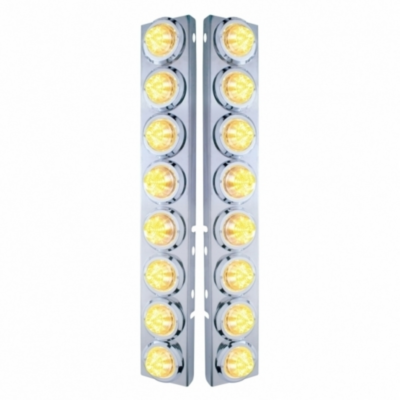 United Pacific SS Front Air Cleaner Bracket With 16X 9 LED 2" Beehive Lights & Bezels For Peterbilt-Amber LED/Clear Lens 33707