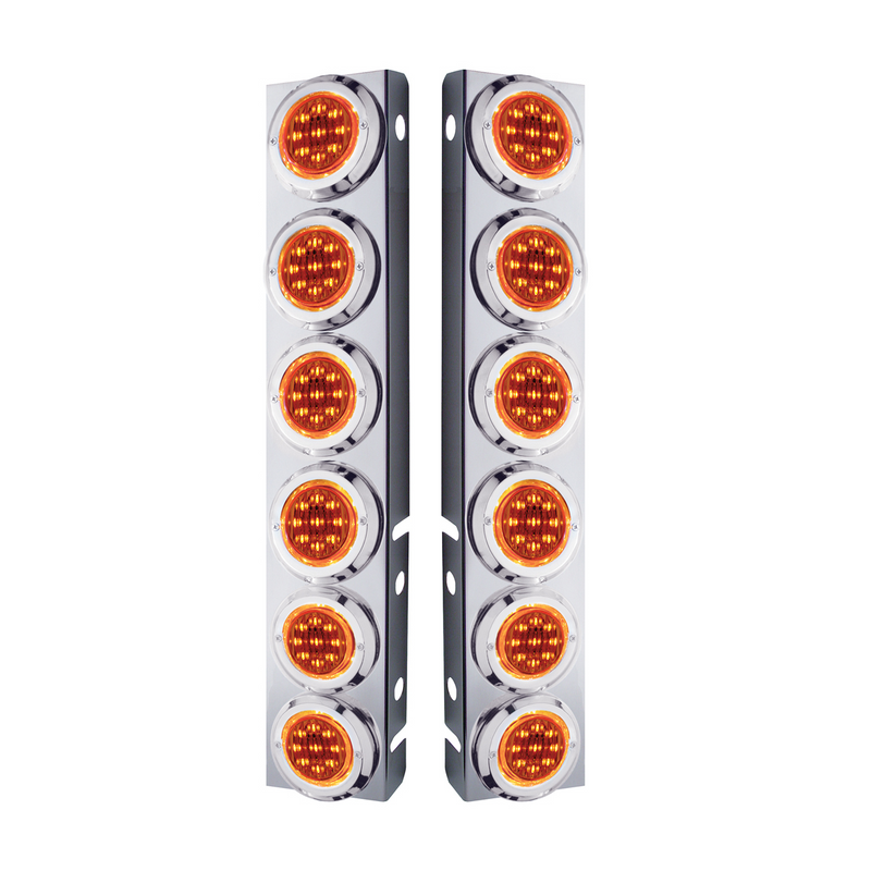 United Pacific SS Front Air Cleaner Bracket With 12X 9 LED 2" Lights & Bezels For Peterbilt-Amber LED & Lens 33708