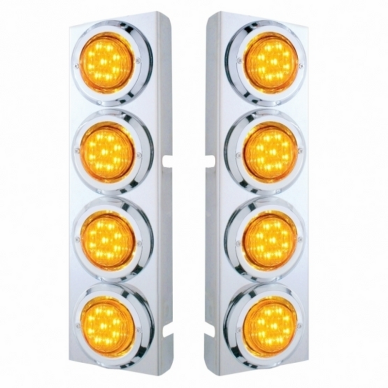 United Pacific SS Front Air Cleaner Bracket With 8X 9 LED 2" Lights & Bezels For Peterbilt-Amber LED & Lens 33716