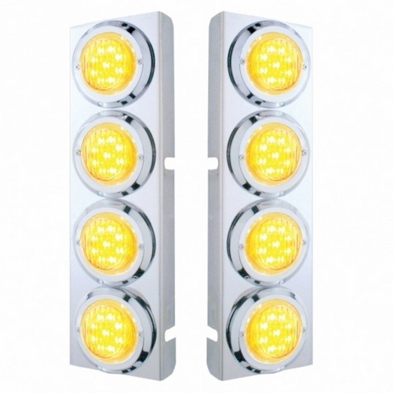 United Pacific SS Front Air Cleaner Bracket With 8X 9 LED 2" Lights & Bezels For Peterbilt-Amber LED/Clear Lens 33717