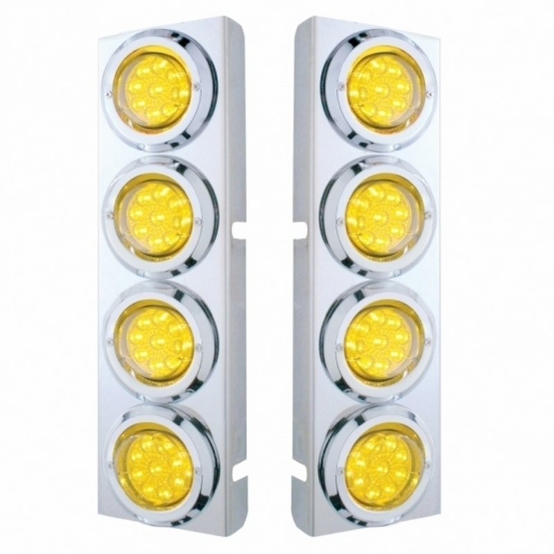 United Pacific SS Front Air Cleaner Bracket With 8X 9 LED 2" Reflector Lights & Bezels For Peterbilt -Amber LED & Lens 33718