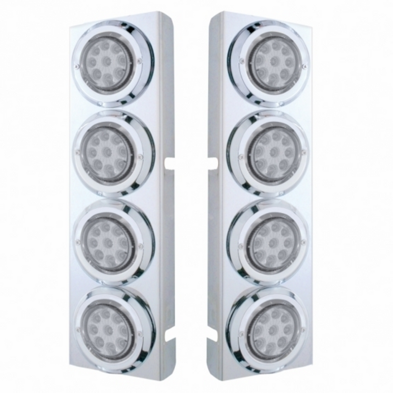 United Pacific SS Front Air Cleaner Bracket With 8X 9 LED 2" Reflector Lights & Bezels For Peterbilt -Amber LED/Clear Lens 33719