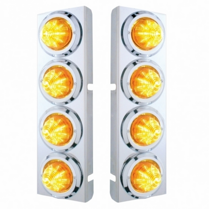 United Pacific SS Front Air Cleaner Bracket With 8X 9 LED 2" Beehive Lights & Bezels For Peterbilt-Amber LED & Lens 33722
