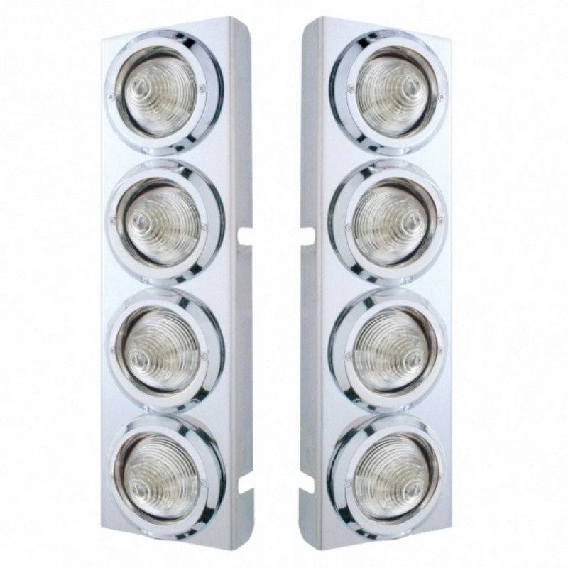 United Pacific SS Front Air Cleaner Bracket With 8X 9 LED 2" Beehive Lights & Bezels For Peterbilt-Amber LED/Clear Lens 33723
