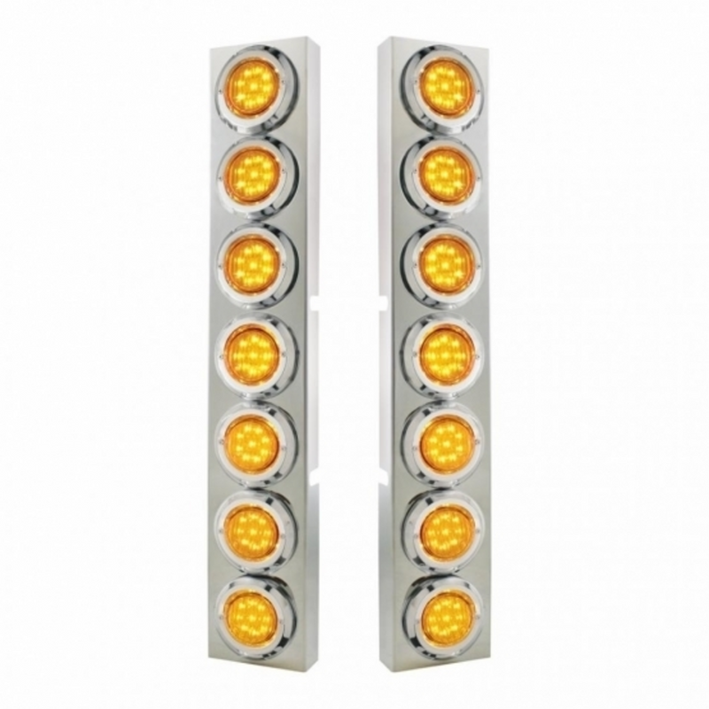United Pacific SS Front Air Cleaner Bracket With 14X 9 LED 2" Lights & Bezel For KW Trucks -Amber LED & Lens 33724