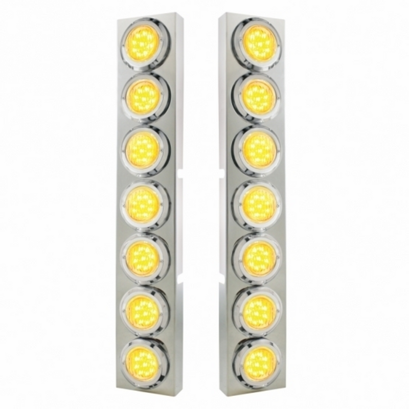 United Pacific SS Front Air Cleaner Bracket With 14X 9 LED 2" Lights & Bezel For KW Trucks -Amber LED/Clear Lens 33725
