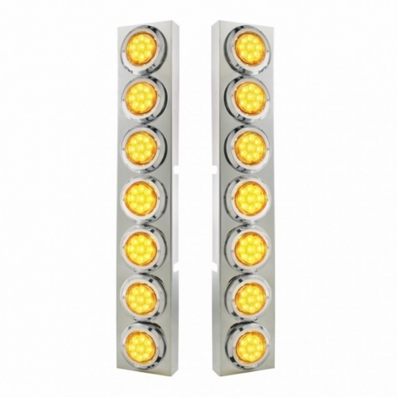 United Pacific SS Front Air Cleaner Bracket With 14X 9 Amber LED 2" Reflector Lights & Bezel For KW Trucks -Amber Lens 33726