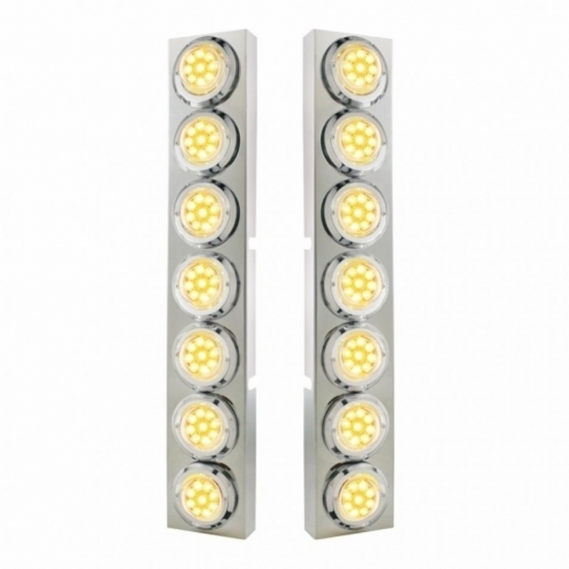 United Pacific SS Front Air Cleaner Bracket With 14X 9 Amber LED 2" Reflector Lights & Bezel For KW Trucks -Clear Lens 33727