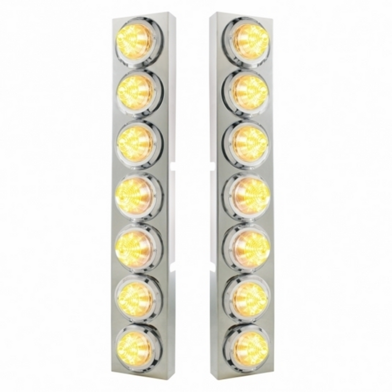 United Pacific SS Front Air Cleaner Bracket With 14X 9 Amber LED 2" Beehive Lights & Bezels For KW Trucks -Clear Lens 33731