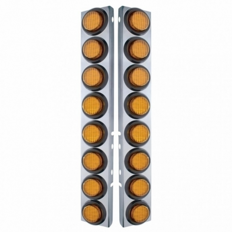 United Pacific SS Front Air Cleaner Bracket With 16X 9 LED 2" Lights For Peterbilt-Amber LED & Lens 33800