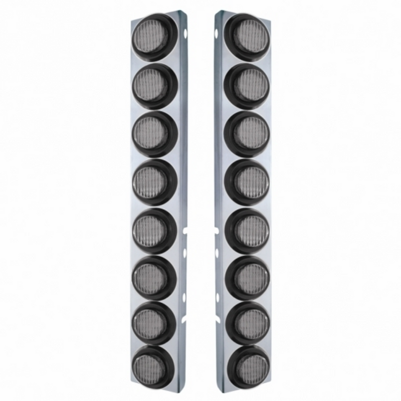 United Pacific SS Front Air Cleaner Bracket With 16X 9 LED 2" Lights For Peterbilt-Amber LED/Clear Lens 33801