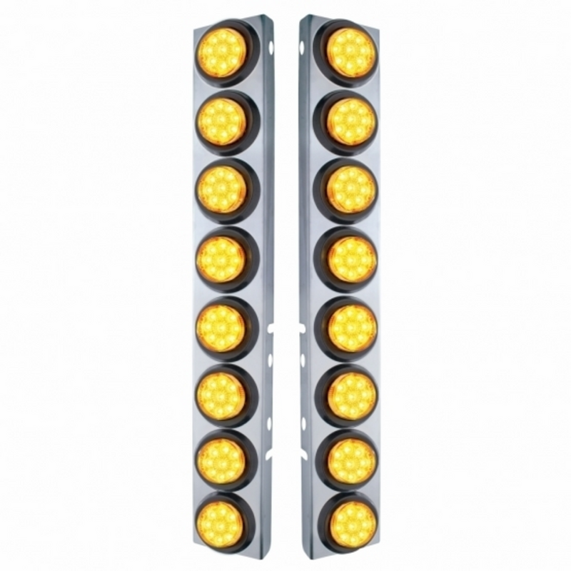 United Pacific SS Front Air Cleaner Bracket With 16X 9 LED 2" Reflector Lights For Peterbilt-Amber LED & Lens 33802