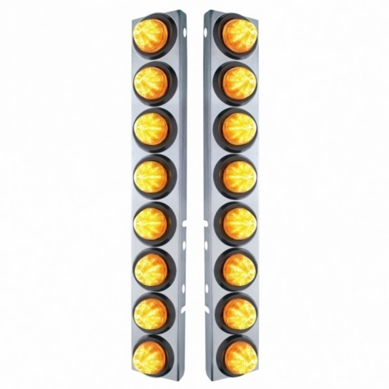 United Pacific SS Front Air Cleaner Bracket With 16X 9 LED 2" Beehive Lights For Peterbilt-Amber LED & Lens 33806