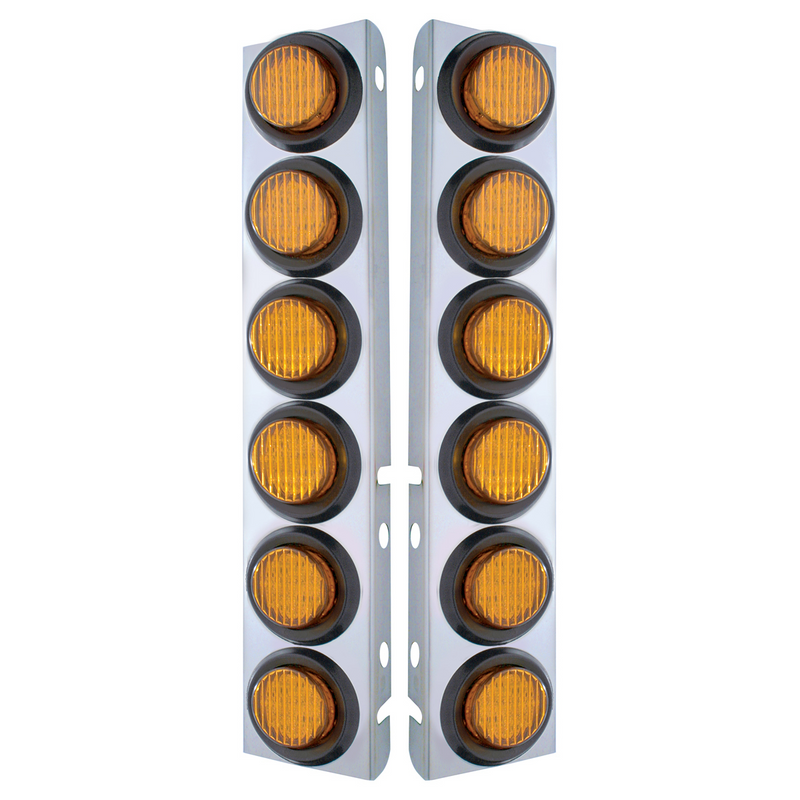 United Pacific SS Front Air Cleaner Bracket With 12X 9 LED 2" Lights For Peterbilt-Amber LED & Lens 33808