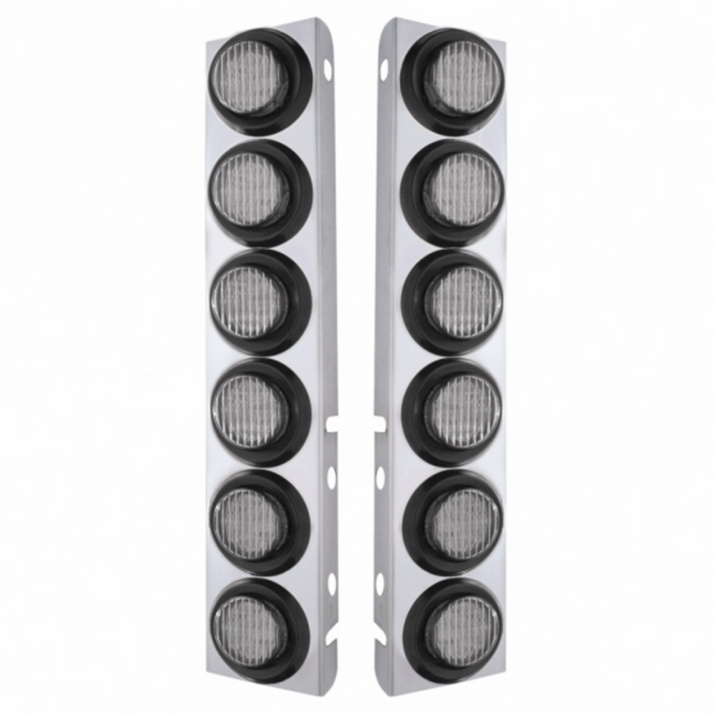 United Pacific SS Front Air Cleaner Bracket With 12X 9 LED 2" Lights For Peterbilt-Amber LED/Clear Lens 33809