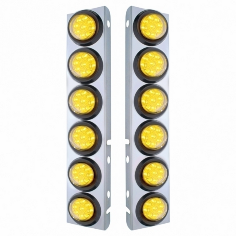 United Pacific SS Front Air Cleaner Bracket With 12X 9 LED 2" Reflector Lights For Peterbilt-Amber LED & Lens 33810