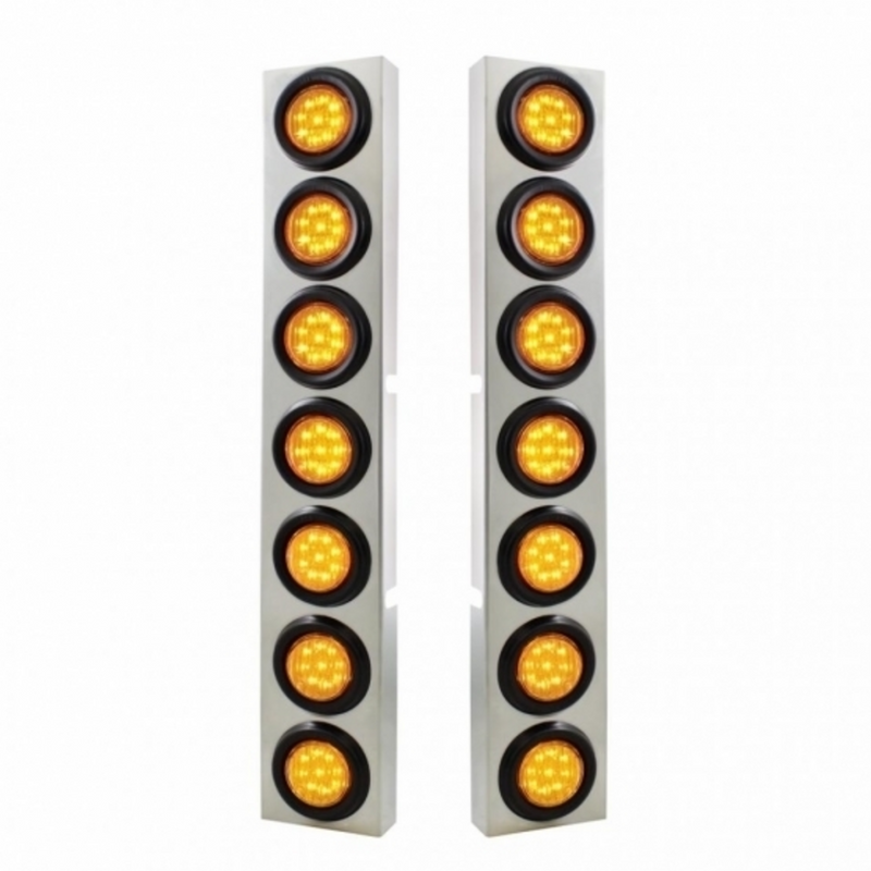 United Pacific SS Front Air Cleaner Bracket With 14X 9 LED 2" Lights Bezel For KW Trucks -Amber LED & Lens 33824