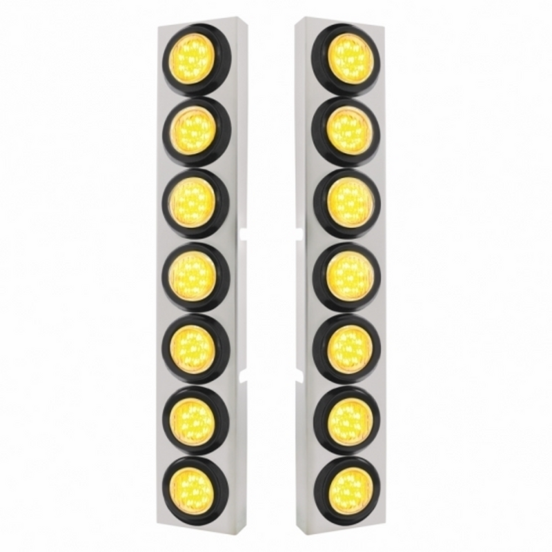 United Pacific SS Front Air Cleaner Bracket With 14X 9 LED 2" Lights Bezel For KW Trucks -Amber LED/Clear Lens 33825