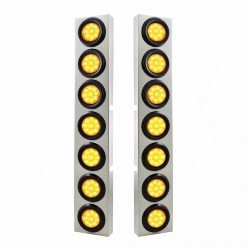 United Pacific SS Front Air Cleaner Bracket With 14X 9 Amber LED 2" Reflector Lights For KW Trucks -Amber Lens 33826