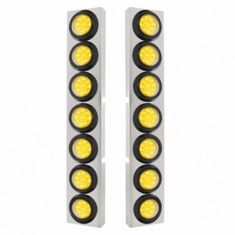 United Pacific SS Front Air Cleaner Bracket With 14X 9 Amber LED 2" Reflector Lights For KW Trucks -Clear Lens 33827
